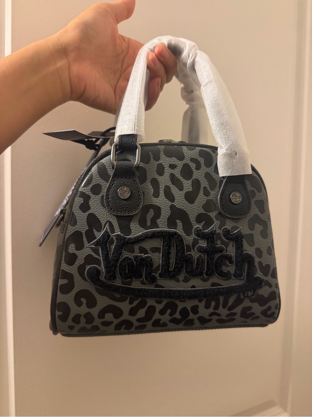 Von Dutch Gray Cheetah Mini Bowler Bowling Bag